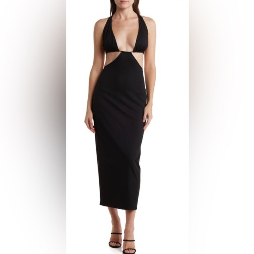 WeWoreWhat Maxi Dress Size XL Black Cut Out Cow Back NEW NWT